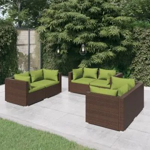 Set mobilier de grădină cu perne, 6 piese, maro, poliratan