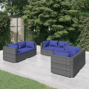 Set mobilier de grădină cu perne, 6 piese, gri, poliratan