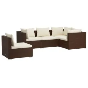 Set mobilier de grădină cu perne, 5 piese, maro, poliratan
