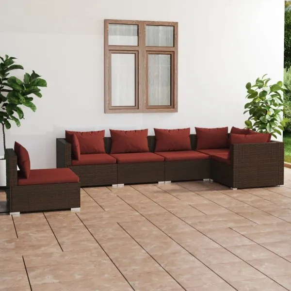 Set mobilier de grădină cu perne, 6 piese, maro, poliratan