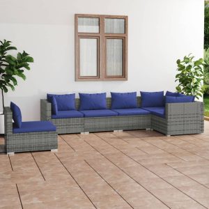 Set mobilier de grădină cu perne, 6 piese, gri, poliratan