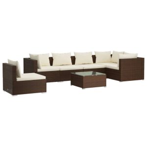 Set mobilier de grădină cu perne, 7 piese, maro, poliratan