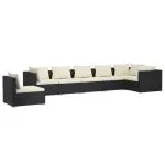 Set mobilier de grădină cu perne, 7 piese, negru, poliratan