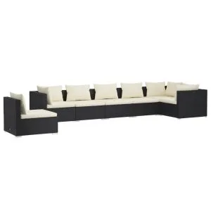 Set mobilier de grădină cu perne, 7 piese, negru, poliratan