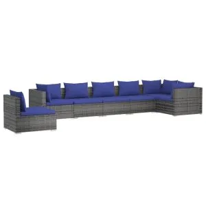 Set mobilier de grădină cu perne, 7 piese, gri, poliratan