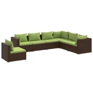 Set mobilier de grădină cu perne, 7 piese, maro, poliratan