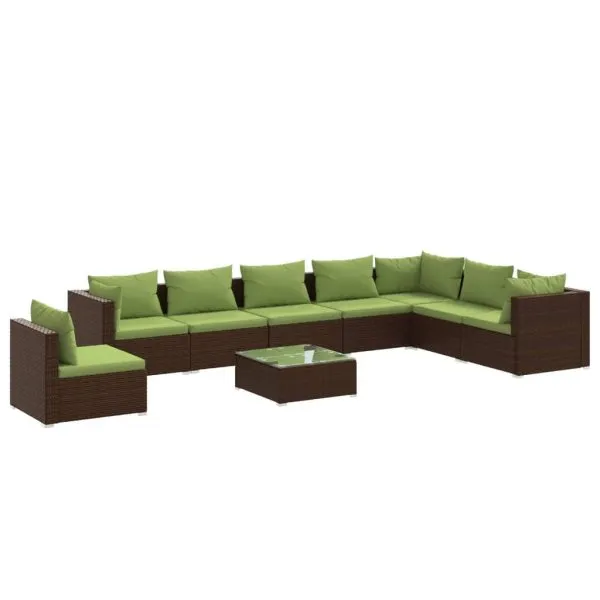 Set mobilier de grădină cu perne, 9 piese, maro, poliratan