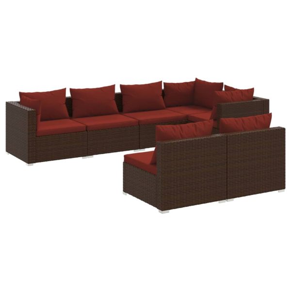 Set mobilier de grădină cu perne, 7 piese, maro, poliratan