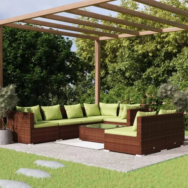 Set mobilier de grădină cu perne, 8 piese, maro, poliratan