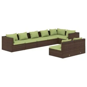 Set mobilier de grădină cu perne, 8 piese, maro, poliratan