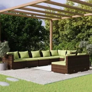 Set mobilier de grădină cu perne, 8 piese, maro, poliratan