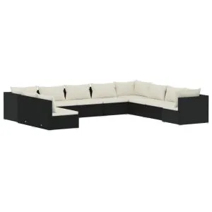 Set mobilier de grădină cu perne, 10 piese, negru, poliratan