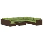 Set mobilier de grădină cu perne, 11 piese, maro, poliratan