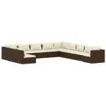 Set mobilier de grădină cu perne, 11 piese, maro, poliratan