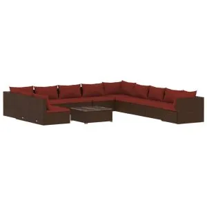 Set mobilier de grădină cu perne, 12 piese, maro, poliratan