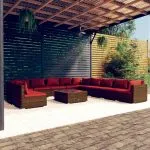 Set mobilier de grădină cu perne, 12 piese, maro, poliratan