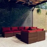 Set mobilier de grădină cu perne, 8 piese, maro, poliratan