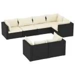 Set mobilier de grădină cu perne, 7 piese, negru, poliratan
