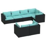 Set mobilier de grădină cu perne, 7 piese, negru, poliratan