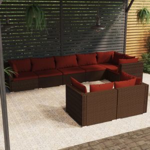 Set mobilier de grădină cu perne, 8 piese, maro, poliratan