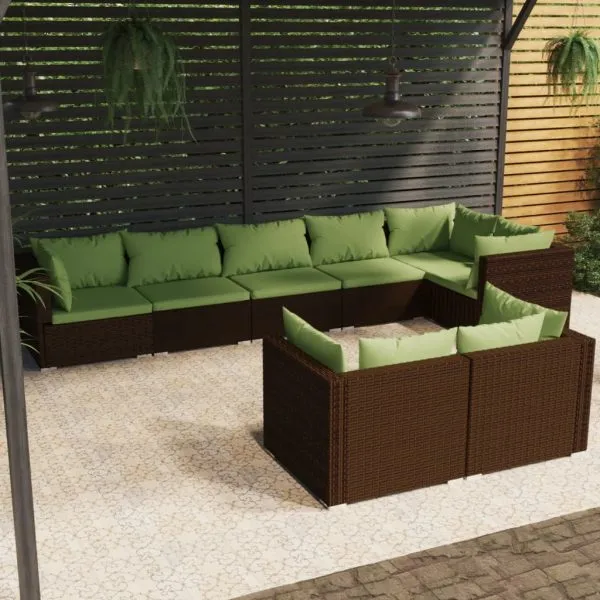 Set mobilier de grădină cu perne, 8 piese, maro, poliratan