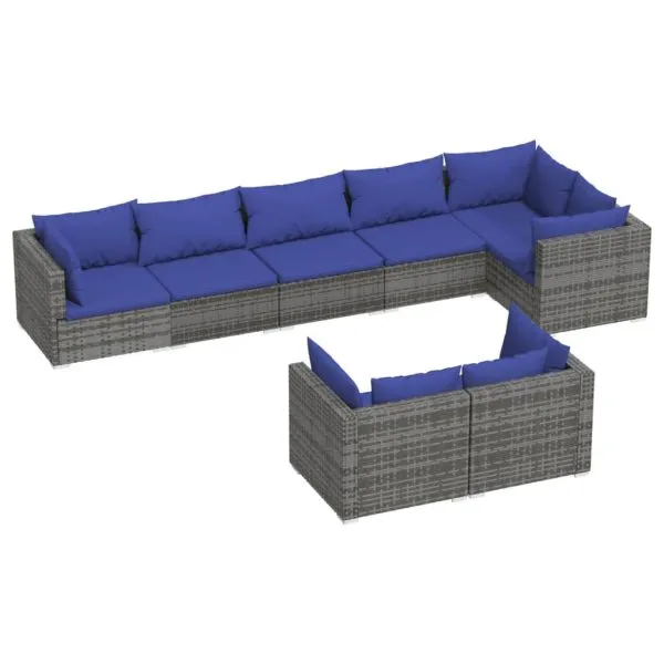 Set mobilier de grădină cu perne, 8 piese, gri, poliratan