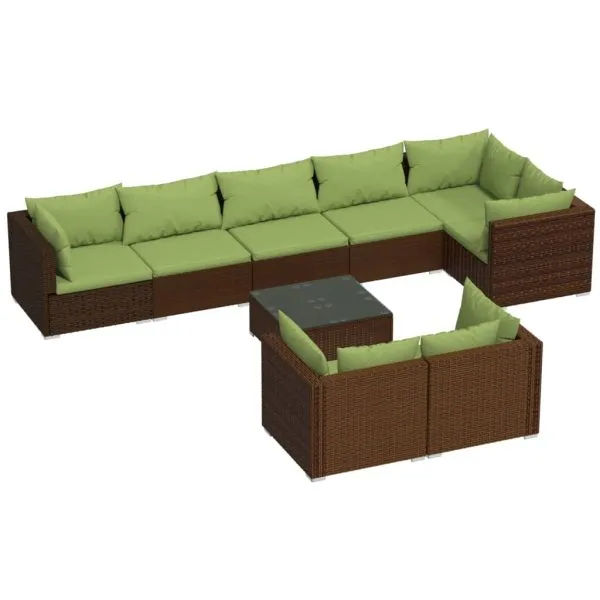 Set mobilier de grădină cu perne, 9 piese, maro, poliratan