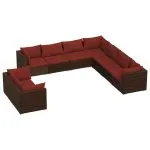 Set mobilier de grădină cu perne, 9 piese, maro, poliratan