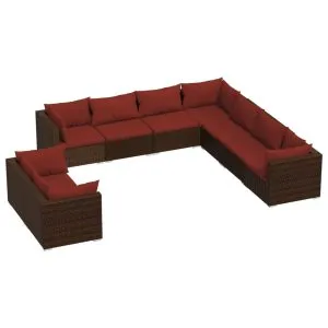 Set mobilier de grădină cu perne, 9 piese, maro, poliratan