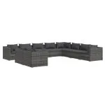 Set mobilier de grădină cu perne, 10 piese, gri, poliratan