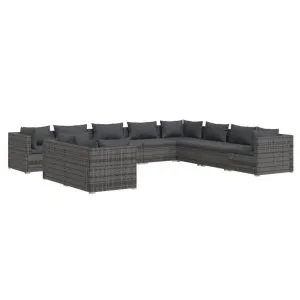 Set mobilier de grădină cu perne, 10 piese, gri, poliratan