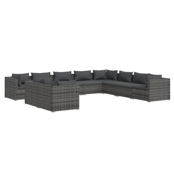 Set mobilier de grădină cu perne, 10 piese, gri, poliratan