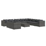 Set mobilier de grădină cu perne, 11 piese, gri, poliratan