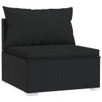 Set mobilier de grădină cu perne, 9 piese, negru, poliratan