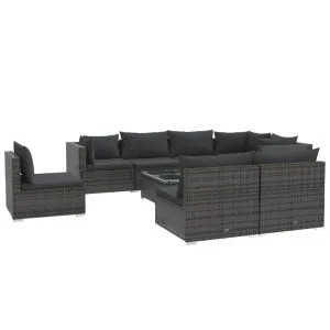 Set mobilier de grădină cu perne, 9 piese, gri, poliratan