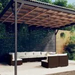 Set mobilier de grădină cu perne, 9 piese, maro, poliratan