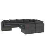 Set mobilier de grădină cu perne, 10 piese, gri, poliratan