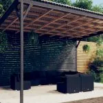 Set mobilier de grădină cu perne, 9 piese, negru, poliratan