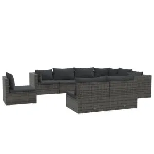 Set mobilier de grădină cu perne, 9 piese, gri, poliratan