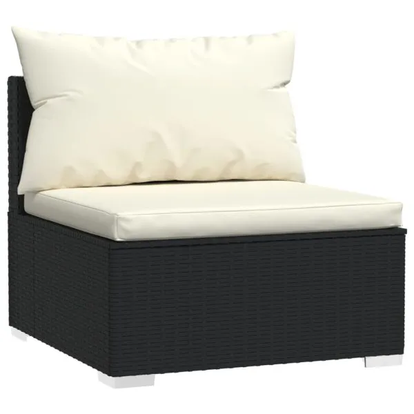 Set mobilier de grădină cu perne, 10 piese, negru, poliratan