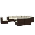 Set mobilier de grădină cu perne, 10 piese, maro, poliratan