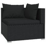 Set mobilier de grădină cu perne, 10 piese, negru, poliratan