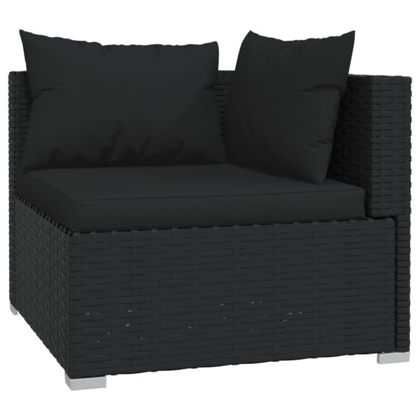 Set mobilier de grădină cu perne, 10 piese, negru, poliratan