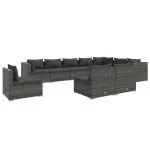 Set mobilier de grădină cu perne, 10 piese, gri, poliratan