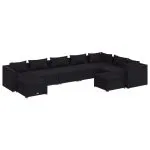 Set mobilier de grădină cu perne, 9 piese, negru, poliratan