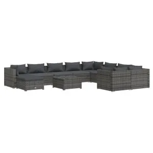 Set mobilier de grădină cu perne, 11 piese, gri, poliratan