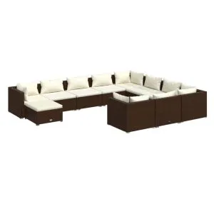Set mobilier de grădină cu perne, 11 piese, maro, poliratan