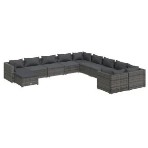 Set mobilier de grădină cu perne, 11 piese, gri, poliratan