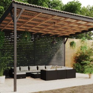 Set mobilier de grădină cu perne, 12 piese, negru, poliratan
