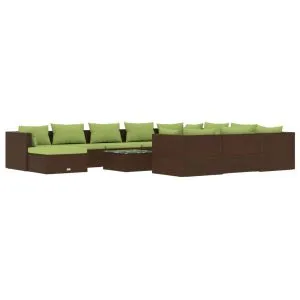 Set mobilier de grădină cu perne, 12 piese, maro, poliratan